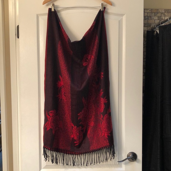 Elegant Red/Black PASHMINA Scarf - NEW - Picture 4 of 6